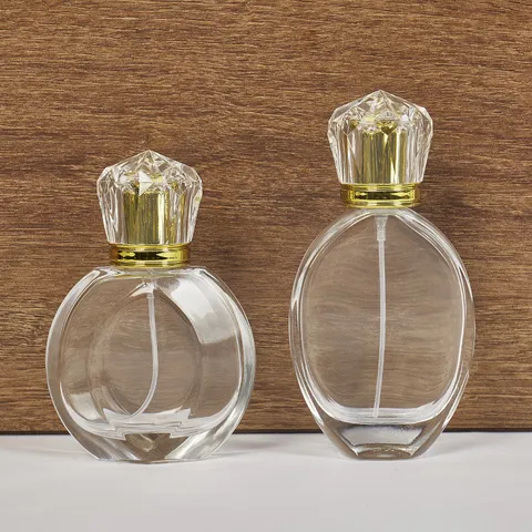 Refillable Glass Perfume Bottle Empty Clear Fragrance Atomizer With Diamond Cut Cap Golden Spray Pump Luxury Cosmetic Container