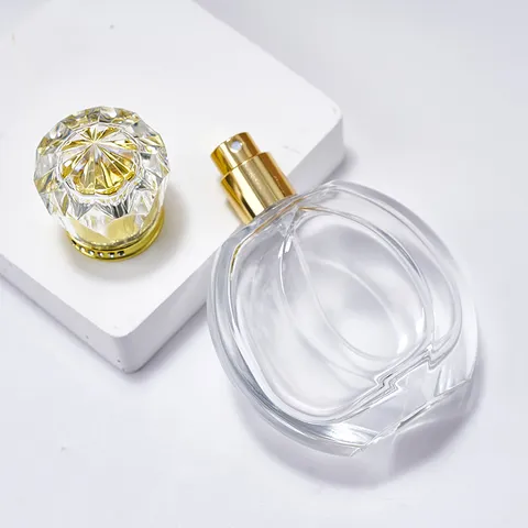 Refillable Glass Perfume Bottle Empty Clear Fragrance Atomizer With Diamond Cut Cap Golden Spray Pump Luxury Cosmetic Container