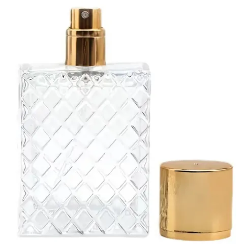Diamond Lattice Glass Perfume Bottle Empty Refillable Cosmetic Sub Bottling Container With Gold Cap For Travel Daily Use