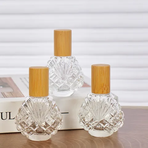 Flacon à Bille en Verre pour Huile Essentielle avec Couvercle en Bambou Transparent Vide Rechargeable pour Parfum Huile de Massage