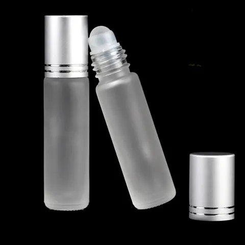 Frosted Glass Essential Oil Roller Bottle Empty Refillable Perfume Container With Metal Cap And Rollerball