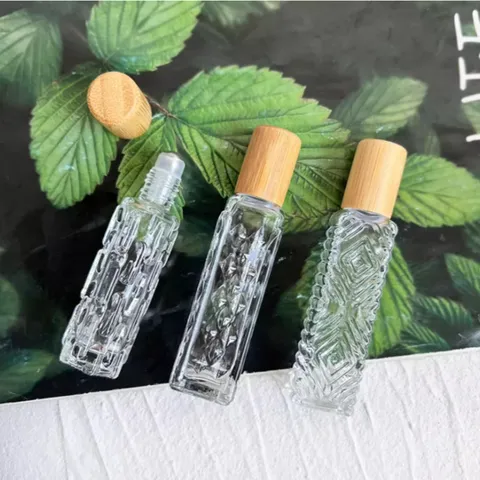 Flacon à Billes en Verre Transparent pour Huile Essentielle Avec Couvercle en Bambou Flacon Distributeur Rechargeable Pour Parfum Voyage Maison