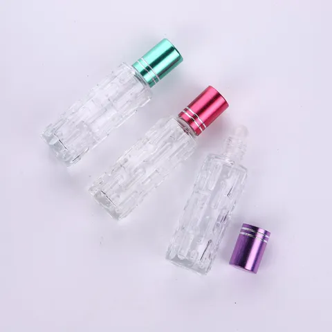 Flacone a Rullo in Vetro Portatile per Olio Essenziale Fiala Campione di Profumo Ricaricabile Con Tappo Colorato e Sfera