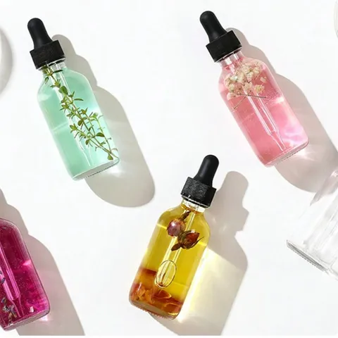 Clear Glass Dropper Bottle Essential Oil Serum Dispenser Boston Round Cosmetic Bottle with Black Dropper Cap