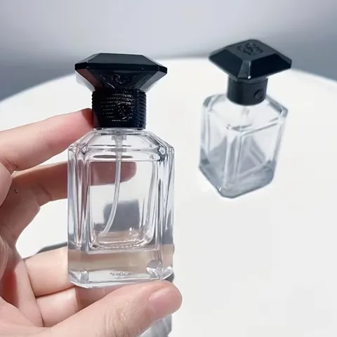 Nachfüllbare Glas Parfümflasche Leere Probe Spender Mit Mehrfacetten Schwarzem Deckel Tragbarer Reise Kosmetikbehälter