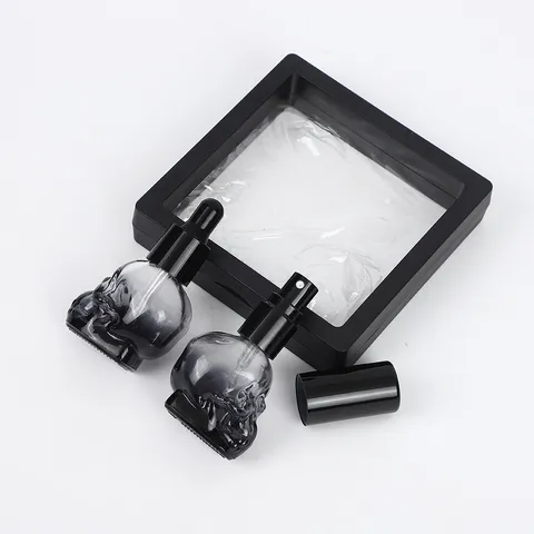 Portable Skull Glass Perfume Sub Bottle Gradient Black Essential Oil Dropper And Spray Pump Empty Bottle Travel