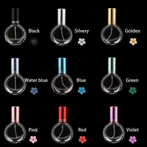 Flat Round Transparent Glass Spray Bottle Perfume Cosmetic Sub Bottling Essential Oil Refillable Atomizer Container