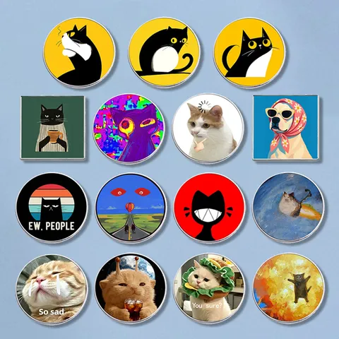 Broche de Gato Meme de Dibujos Animados Divertido Alfiler de Esmalte de Aleación Insignia de Animal de Arte Abstracto para Decoración de Ropa Bolso