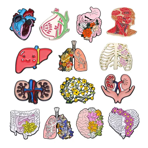Spilla in Smalto Organo Umano Anatomia Cartone Animato Cuore Cervello Polmone Cassa Toracica Floreale Gioielli Regalo Medico