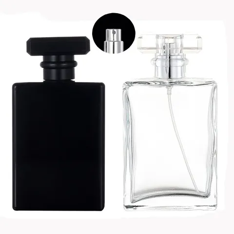 Square Perfume Glass Bottle Refillable Fine Mist Spray Empty Cosmetic Container With Pump Cap For Traveling Home