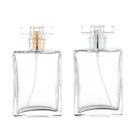 Square Perfume Glass Bottle Refillable Fine Mist Spray Empty Cosmetic Container With Pump Cap For Traveling Home