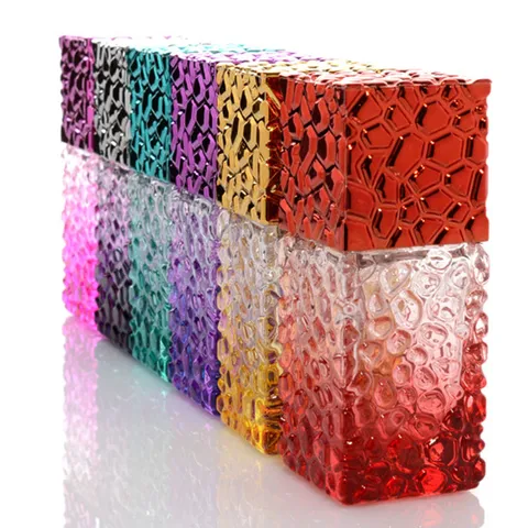 Botella Atomizador de Perfume de Vidrio de Color Degradado Textura de Cubo de Agua Contenedor Cosmético Vacio Rellenable Para Viajes Diario