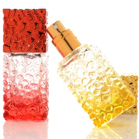 Botella Atomizador de Perfume de Vidrio de Color Degradado Textura de Cubo de Agua Contenedor Cosmético Vacio Rellenable Para Viajes Diario
