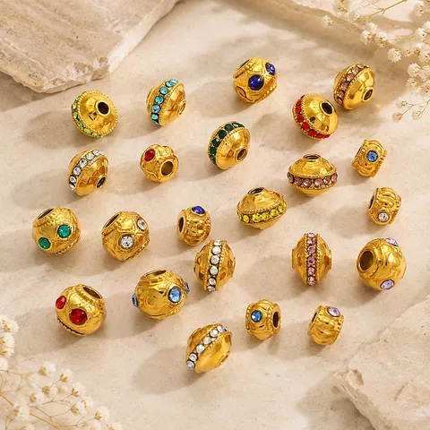 Cuentas Espaciadoras de Acero Inoxidable Con Diamantes de Imitación Redondos Separadores de Metal Dorado Accesorios de Joyería DIY para Pulseras Collares