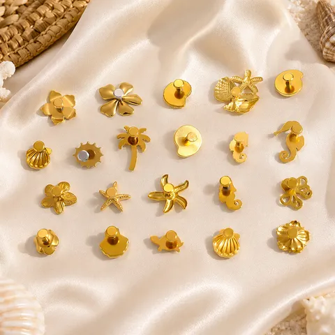 Stainless Steel Shoe Charms For Clogs Sandals DIY Decoration Marine Life Octopus Seahorse Starfish Gold Rhinestone Enamel Floral Accessories