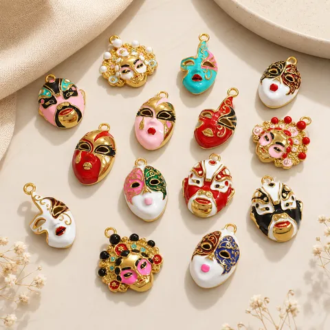 Stainless Steel Chinese Opera Mask Pendant DIY Jewelry Accessory Punk Facial Makeup Gold Plated Enamel Waterproof Charm