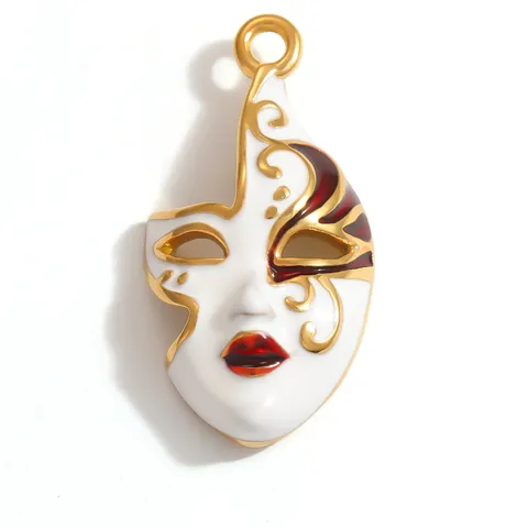 Stainless Steel Chinese Opera Mask Pendant DIY Jewelry Accessory Punk Facial Makeup Gold Plated Enamel Waterproof Charm