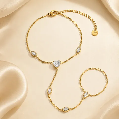 Pulsera con Anillo de Acero Inoxidable con Corazón de Strass para Mujer Pulsera de Esclava Geométrica Chapada en Oro Anillo de Corazón Abierto Regalo Joyería