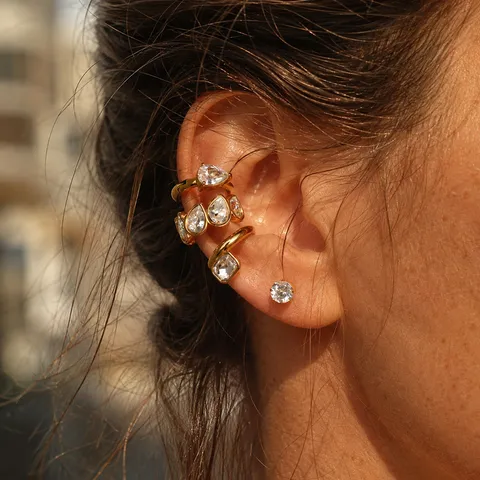 Stainless Steel Water Drop Rhinestone Ear Cuffs Non Pierced Earrings Women Gold Silver Plated Luxurious Fashion Ear Jewelry