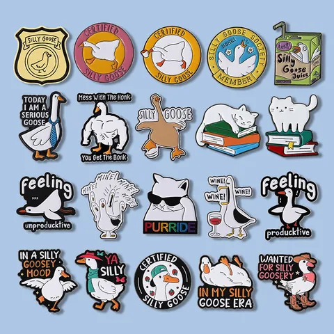 Funny Silly Goose Enamel Pin Cartoon Animal Duck Cat Brooch Humorous Quote Badge For Backpack Lapel Hat Gift For Friend Unisex Zinc Alloy Jewelry