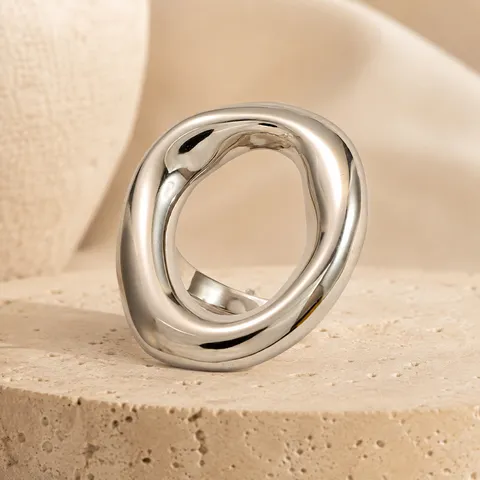 Exaggerated Fashion Stainless Steel Geometric Leaf Ring For Women Minimalist Waterproof Hollow Street Style Personalized Jewelry Finger Ring