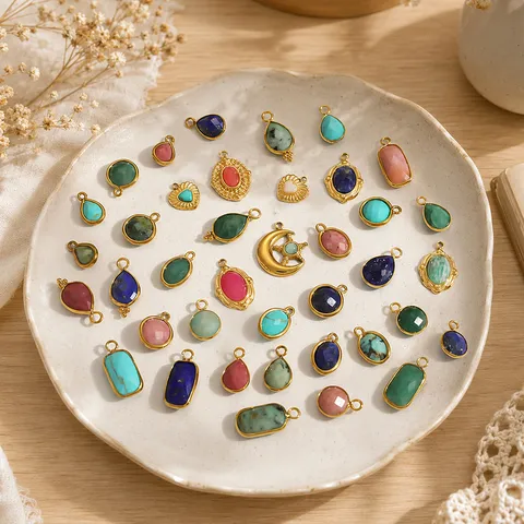 Stainless Steel DIY Jewelry Pendants Heart Water Drop Star Moon Natural Stone Charms For Necklace Earring Making Accessories