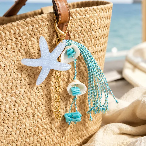 Stainless Steel Ocean Style Starfish Bag Charm DIY Pearl Tassel Shell Bag Pendant For Women Summer Vacation Backpack Decoration Accessory