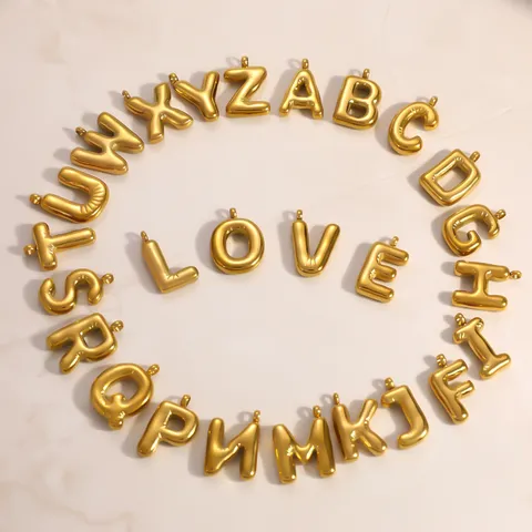 3D-Blasen-Buchstaben-Anhänger Goldvergoldeter Edelstahl Initial-Alphabet-Anhänger DIY-Schmuckzubehör Für Halskette Armband Unisex