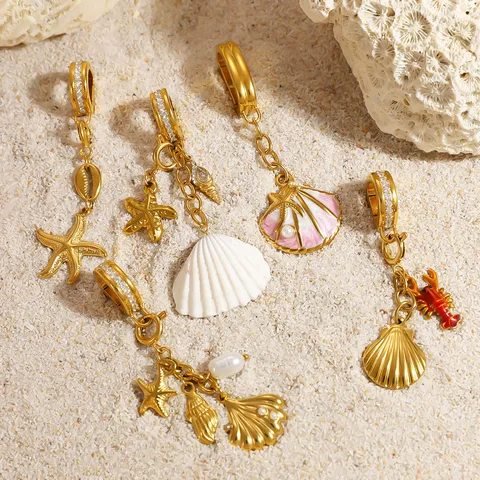 Edelstahl 18K Vergoldet Ozean Anhänger Seestern Muschel Strass Künstliche Perle Bikini Haken DIY Schmuck Zubehör