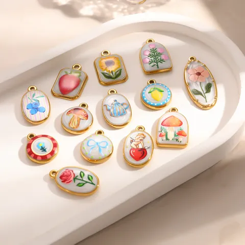 Stainless Steel DIY Jewelry Accessories Fruit Floral Pattern Pendant Necklace Charms Fresh Cartoon Pendants For DIY Making