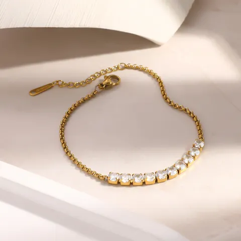 Bracciale in Acciaio Inossidabile Placcato Oro 18K con Strass da Donna Ciondolo Quadrato Rotondo Impermeabile Antioscuramento