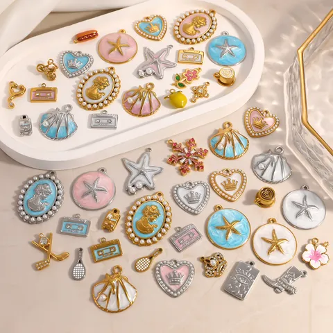Breloques en Acier Inoxydable pour Bijoux DIY Étoile de Mer Cœur Émail Plaqué Or 18K Pendentifs Mignons pour Bracelet Collier Accessoires de Bijoux