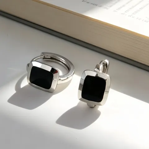 Pendientes de Aro Rectangulares Geométricos de Plata de Ley S925 para Mujer Pendientes Minimalistas de Esmalte de Pegamento por Goteo