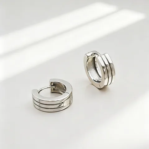 Pendientes de Aro de Plata de Ley 925 Minimalistas para Mujer Unisex Hebilla de Oreja Geométrica de Triple Línea Simple Joyería Regalo