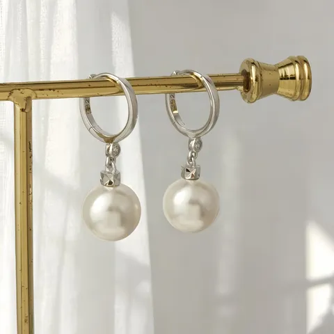 Orecchini a Cerchio in Argento Sterling 925 Con Perla Artificiale per Donna Elegante Fibbia Con Strass Gioielli