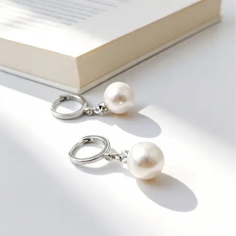 Orecchini a Cerchio in Argento Sterling 925 Con Perla Artificiale per Donna Elegante Fibbia Con Strass Gioielli