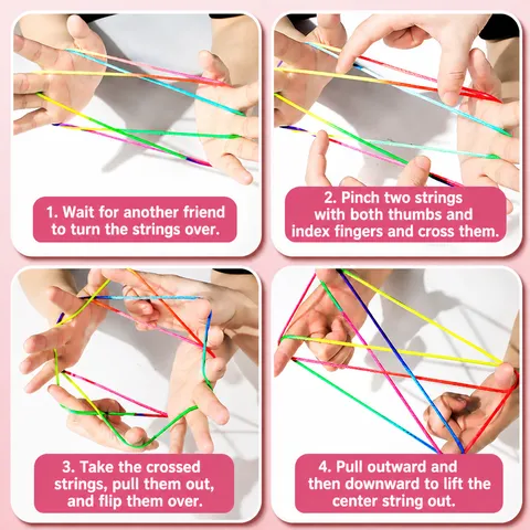 Colorful Rainbow Cats Cradle String Toy Interactive Finger Game Hand Woven Educational Toy For Kids