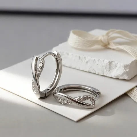 Pendientes de Aro de Plata de Ley 925 Símbolo de Infinito Minimalista Forma de 8 Incrustado de Circonia para Mujer Joyería