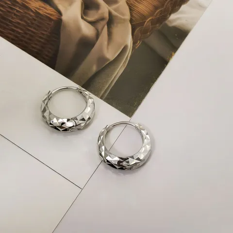 Pendientes de Aro de Plata de Ley 925 Maciza con Corte de Diamante Aros Huggie de Moda Joyería Versátil Regalo Mujer