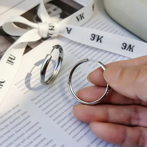 Pendientes de Aro de Plata de Ley 925 Minimalistas para Mujer Hebilla de Oreja de Círculo Simple Redondo Geométrico Joyería Diaria