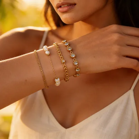 Bracciale in Acciaio Inossidabile con Strass Minimalista per Donna Placcato Oro 18K Argento Impermeabile Gioielli