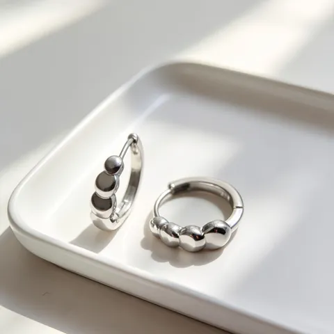 Pendientes de Aro de Plata de Ley S925 para Mujer Pendientes de Botón Redondos con Textura de Burbuja Joyería de Moda Minimalista