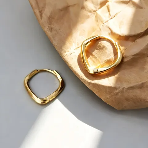 Pendientes de Aro Rombo de Plata de Ley S925 Minimalistas Línea Geométrica para Mujer Estilo OL Oro Plata Joyas Diarias