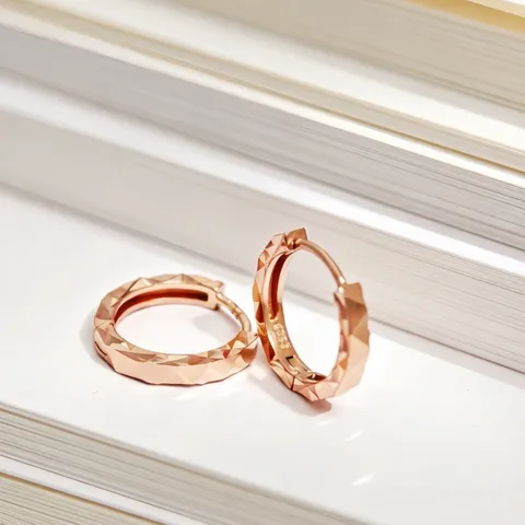 Pendientes de Aro Brillantes de Triángulo Geométrico de Plata de Ley 925 Hebilla de Oreja con Corte de Flor de Coche Facetado para Mujer Joyería Chic