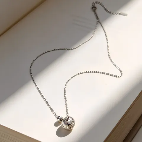 Collar de Cadena de Clavícula Ajustable Minimalista de Plata de Ley 925 Para Mujer Con Colgante de Bola Cóncavo-Convexa Joyería Regalo