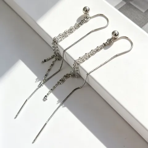 Pendientes de Hilo de Oreja de Borla Larga de Plata de Ley 925 para Mujer Joyería de Cadena de Labios de Metal Minimalista