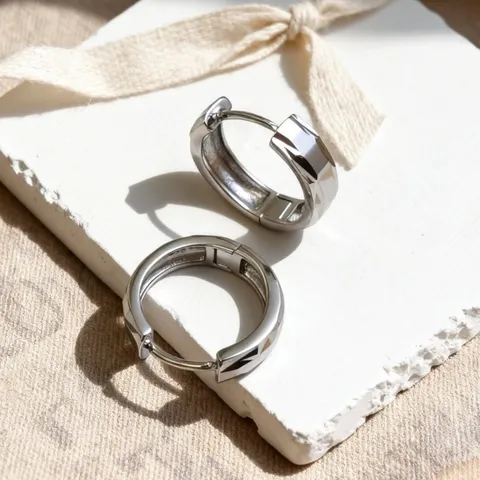 Pendientes de Aro Geométricos de Plata de Ley 925 para Mujer Hebilla de Oreja de Plata Grabada Minimalista Joyería de Moda