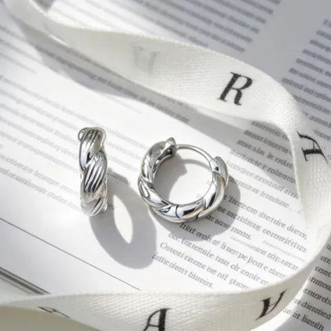 Pendientes de Aro de Torsión de Plata de Ley 925 de Diseño de Nicho Para Mujer Textura Tallada Gruesa Pequeño Grande Joyería Elegante Regalo