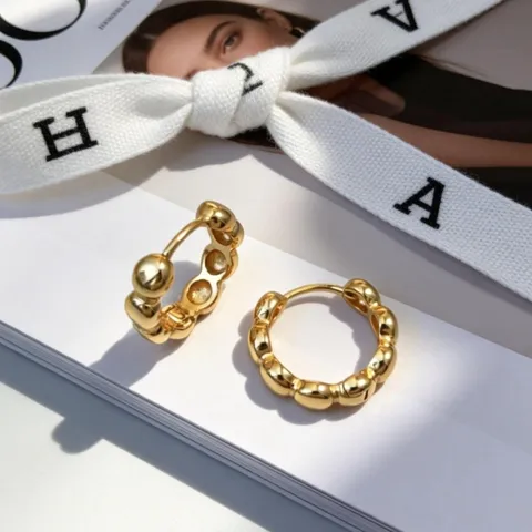 Pendientes de Aro de Plata de Ley 925 con Burbujas Minimalistas Chapados en Oro y Plata para Mujer Joyería Diaria Regalo