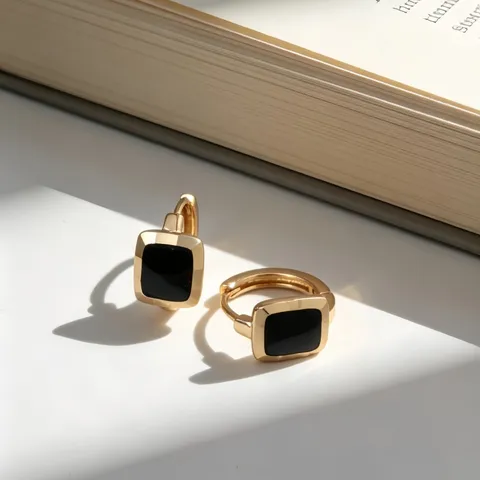 Pendientes de Aro Rectangulares Geométricos de Plata de Ley S925 para Mujer Pendientes Minimalistas de Esmalte de Pegamento por Goteo